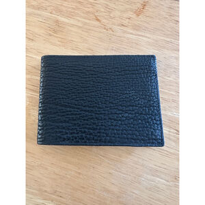 Vintage Italian Black Pebbled Leather Bifold Wallet Gold Logo Coin Pocket